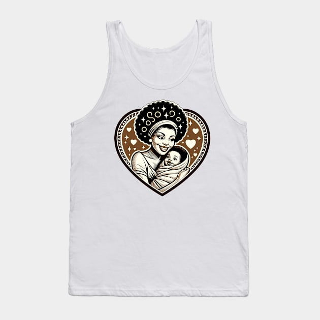 African mother. Vintage motherhood heart t-shirt, Retro Mom and baby love graphic tee, Unique mother's day gift Tank Top by Cat In Orbit ®